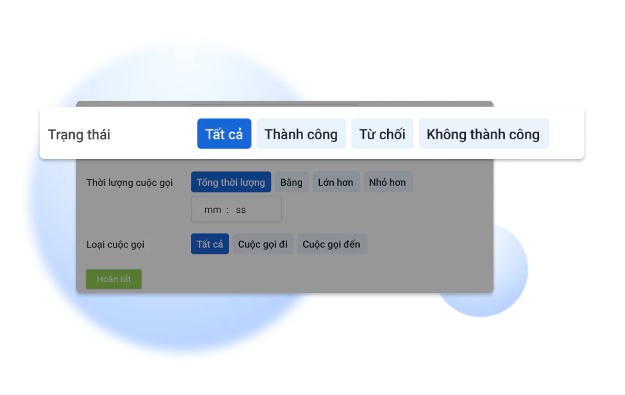 GoCALL - Lọc nhanh theo trạng thái